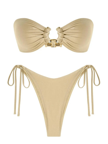 Solid O Ring - Bandeau Bikini Sæt 2025 | Skinnende, Strappy, Sommer-Besat