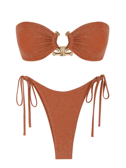 Solid O Ring - Bandeau Bikini Sæt 2025 | Skinnende, Strappy, Sommer-Besat