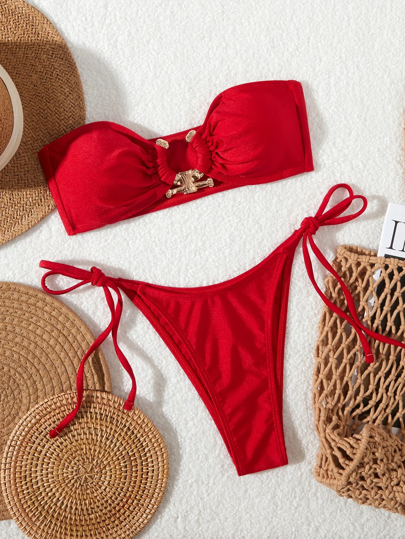 Solid O Ring - Bandeau Bikini Sæt 2025 | Skinnende, Strappy, Sommer-Besat