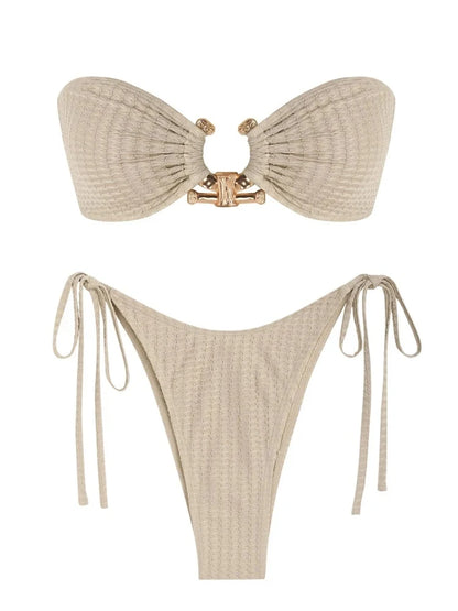 Solid O Ring - Bandeau Bikini Sæt 2025 | Skinnende, Strappy, Sommer-Besat