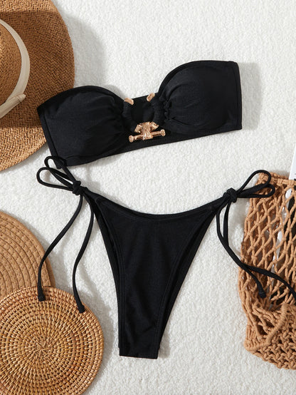 Solid O Ring - Bandeau Bikini Sæt 2025 | Skinnende, Strappy, Sommer-Besat