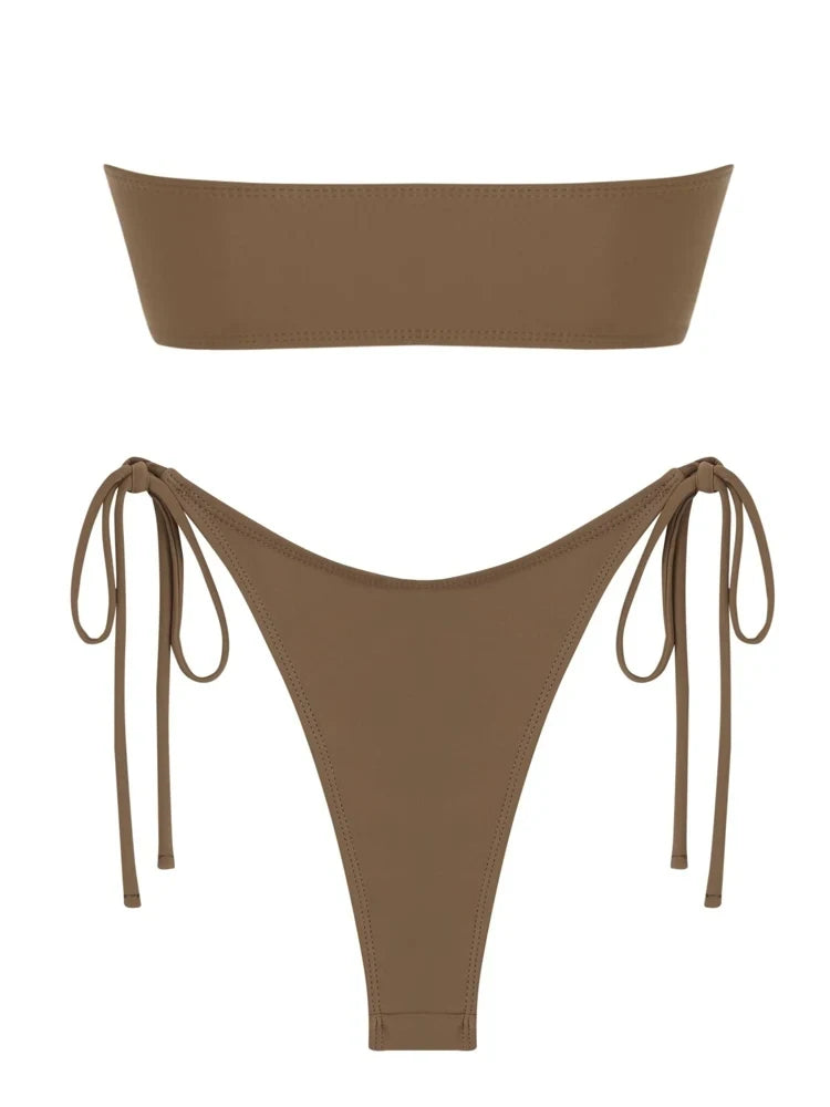 Solid O Ring - Bandeau Bikini Sæt 2025 | Skinnende, Strappy, Sommer-Besat