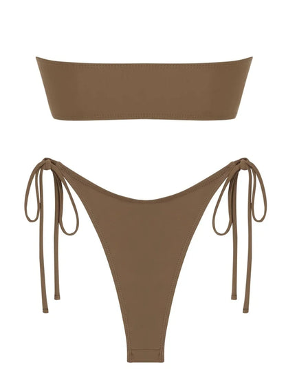 Solid O Ring - Bandeau Bikini Sæt 2025 | Skinnende, Strappy, Sommer-Besat