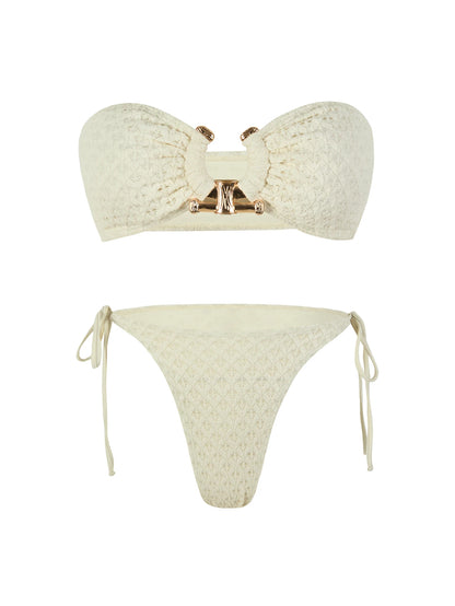Solid O Ring - Bandeau Bikini Sæt 2025 | Skinnende, Strappy, Sommer-Besat