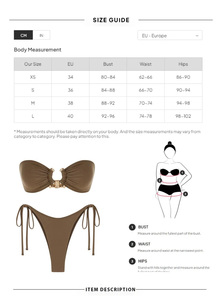 Solid O Ring - Bandeau Bikini Sæt 2025 | Skinnende, Strappy, Sommer-Besat