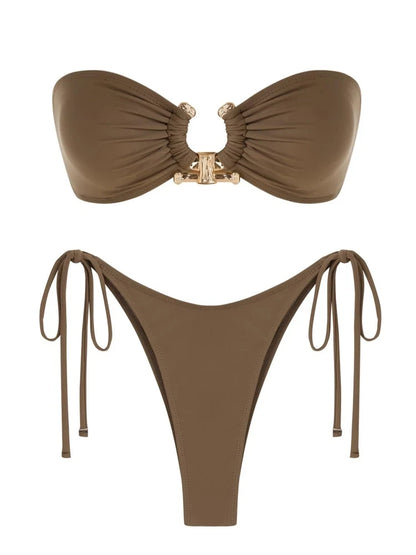 Solid O Ring - Bandeau Bikini Sæt 2025 | Skinnende, Strappy, Sommer-Besat