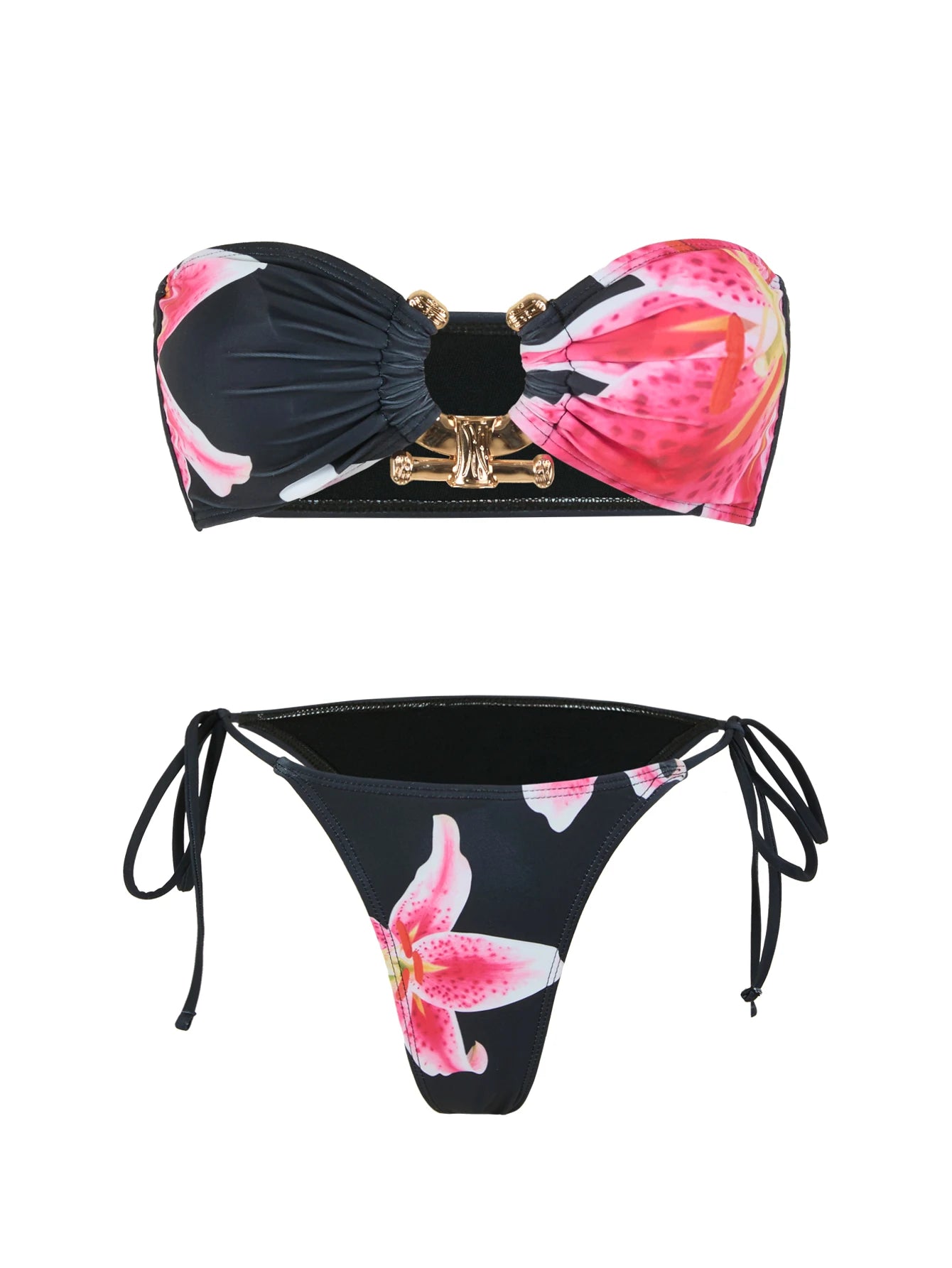 Solid O Ring - Bandeau Bikini Sæt 2025 | Skinnende, Strappy, Sommer-Besat